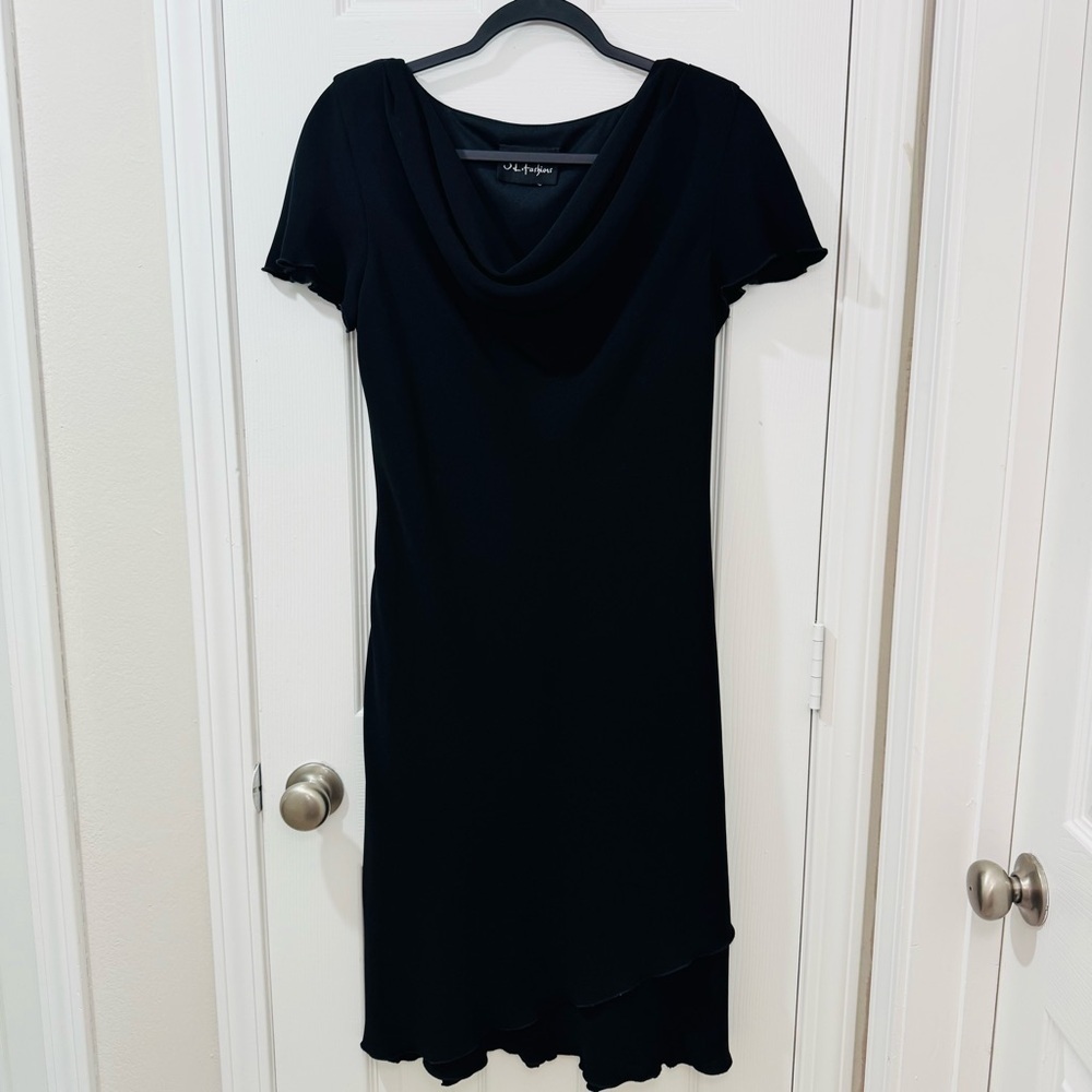 S.L. Fashions Black Cowl Neck Midi Dress | Size 12